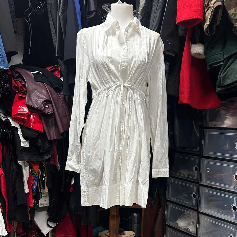 Tracy M White Long Sleeve Button Up Dress